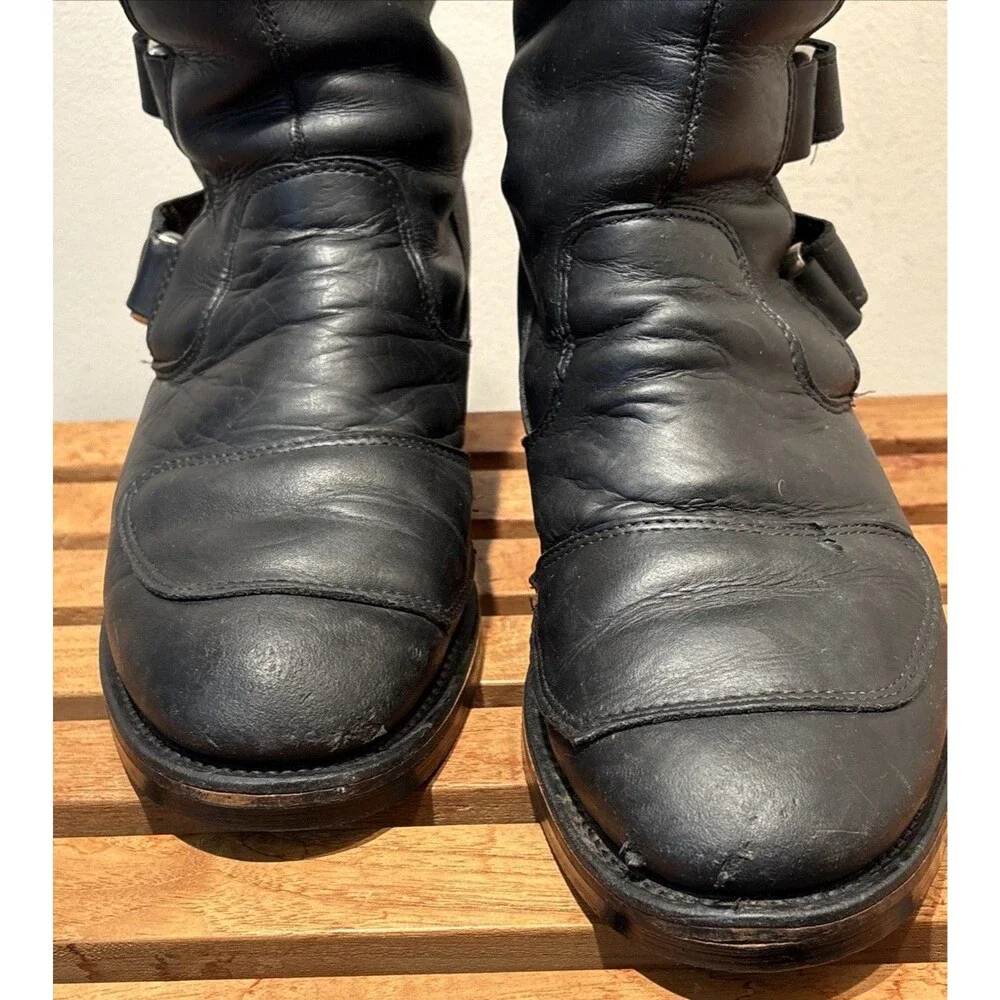 Chippewa 27862 Odessa Rally Biker Boots Black Leather 10.5EE Hook & Loop VINTAGE